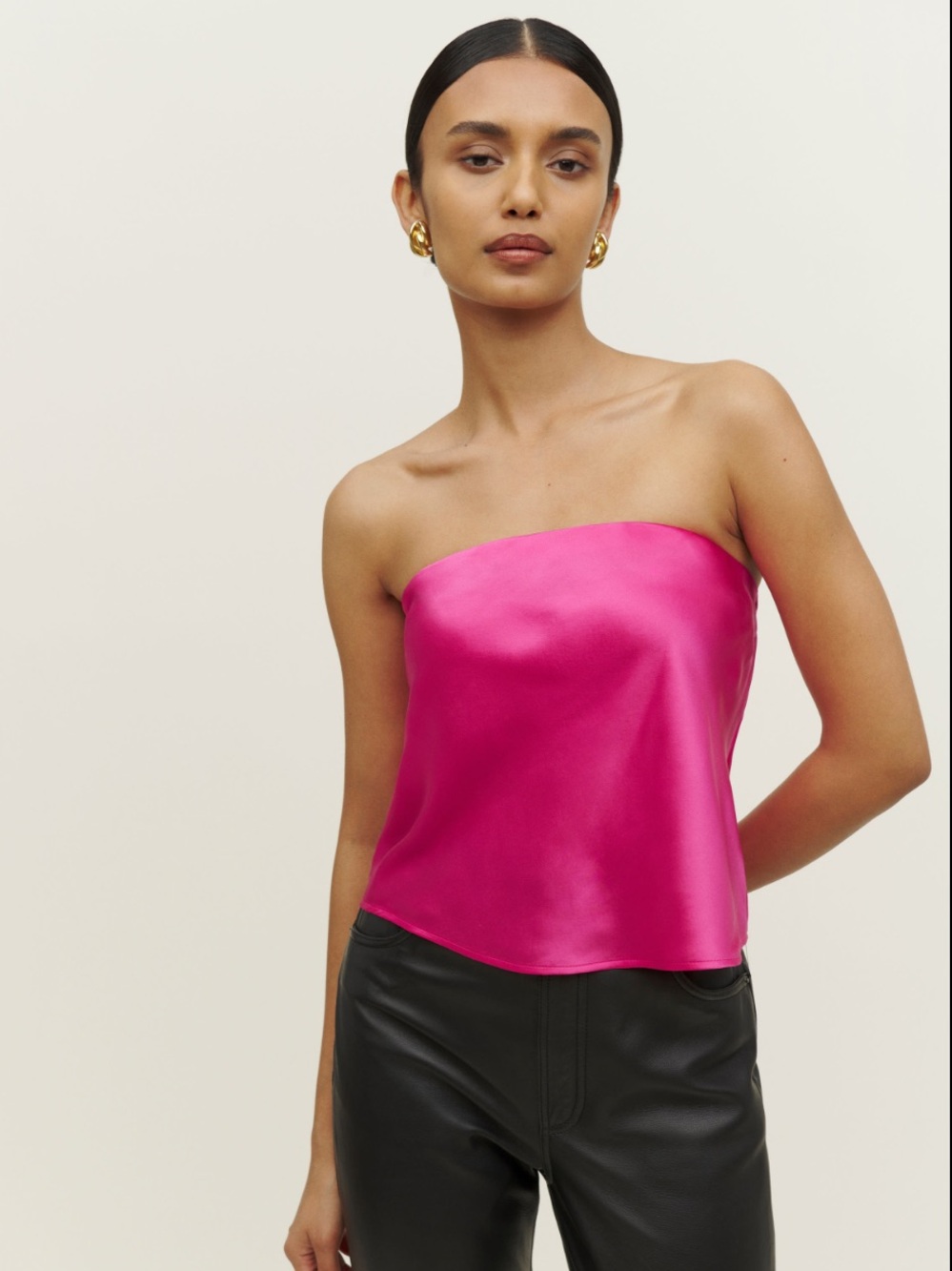 Reformation Spritz Silk Strapless Top in Flambé